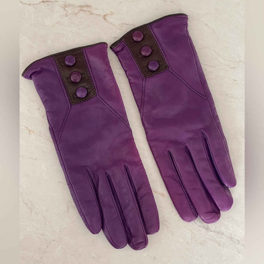 PIUMELLI Milano Retro Purple & Brown Cashmere Lined Leather Gloves, Size 7/Small - Picture 3 of 16